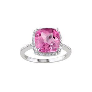 Stella Grace Sterling Silver Lab Created Pink Sapphire & Diamond Halo- Size 10
